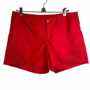 Athleta Red Coastal‎ Eyelet Floral Embroidered Shorts Women's Size 4